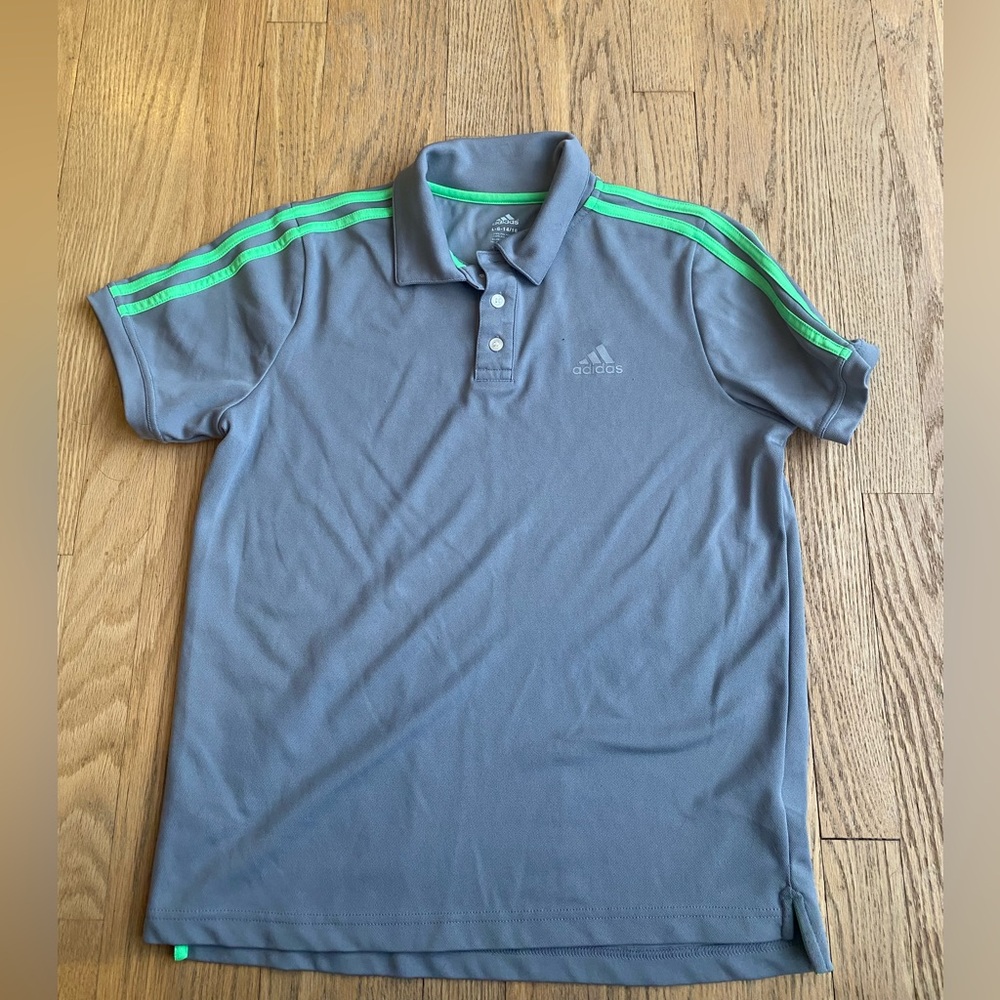 Adidas Gray Polo with Green Stripes
